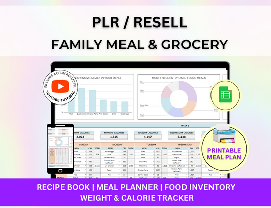  PLR Meal Planner Google Sheets, Shopping list, Grocery List, Meal Planner Template Meal Planner Resell Rights, PLR Spreadsheet 