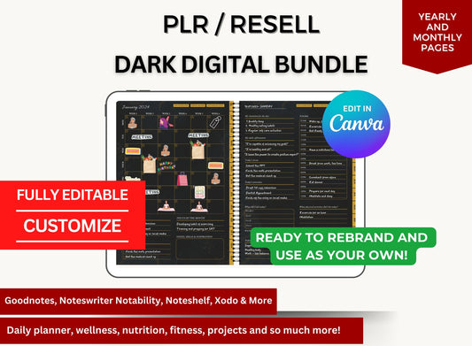 MRR PLR Resell Dark Digital Planner to resell in 2024