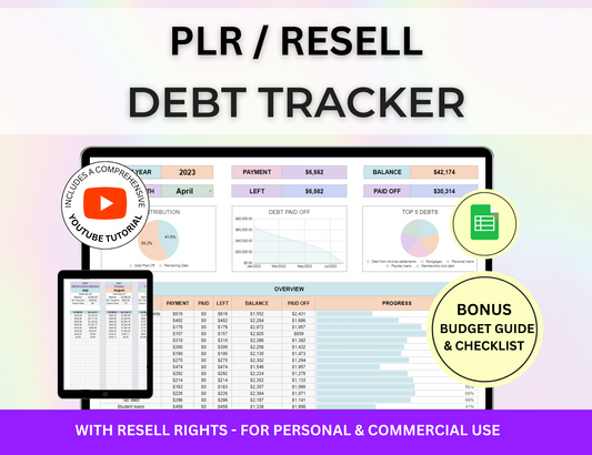 spreadsheet budget, simple budget, resell plr, Resell, PLR Templates, PLR spreadsheet, PLR Resell Debt Tracker Debt payoff tracker,