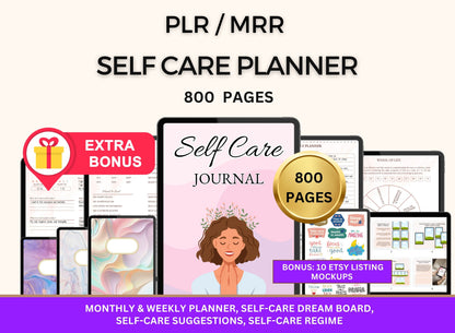 MRR PLR Resell Self Care Planner - Hyperlinked Canva Editable Planner