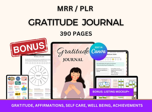 MRR PLR Gratitude Journal - Resell Commercial Use Hyperlinked Planner