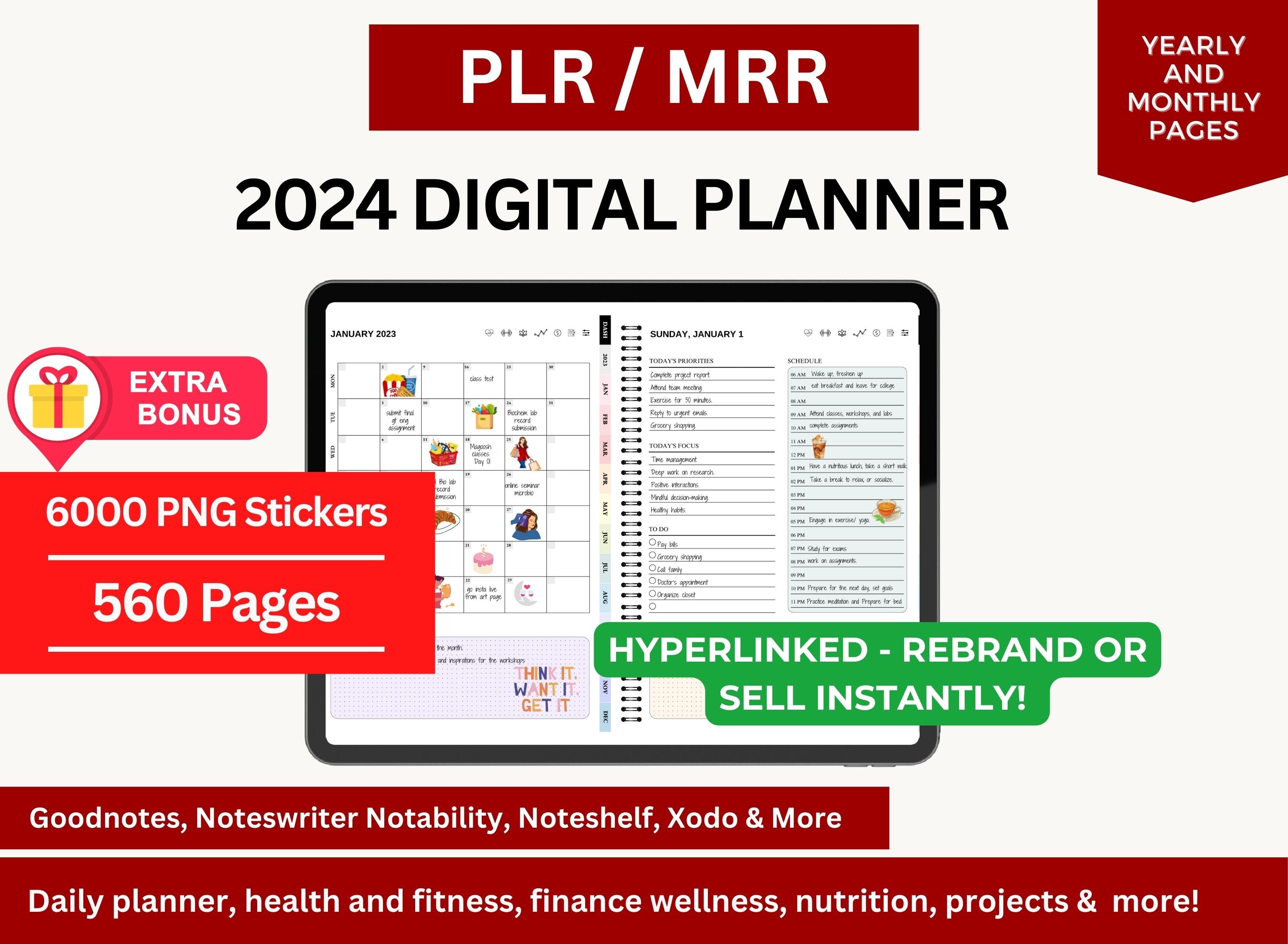 MRR Master Resell Rights and  PLR Premium Digital Planner 2024 - Start Selling Instantly