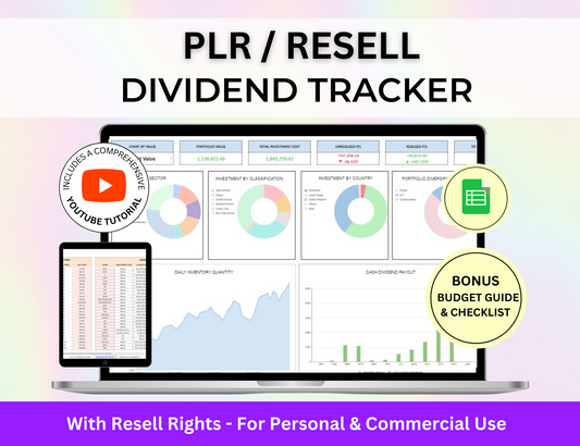 PLR Spreadsheet Resell Rights, PLR Spreadsheet , PLR digital products, PLR Products, PLR Bundle Stock Portfolio Tracker Google Sheets